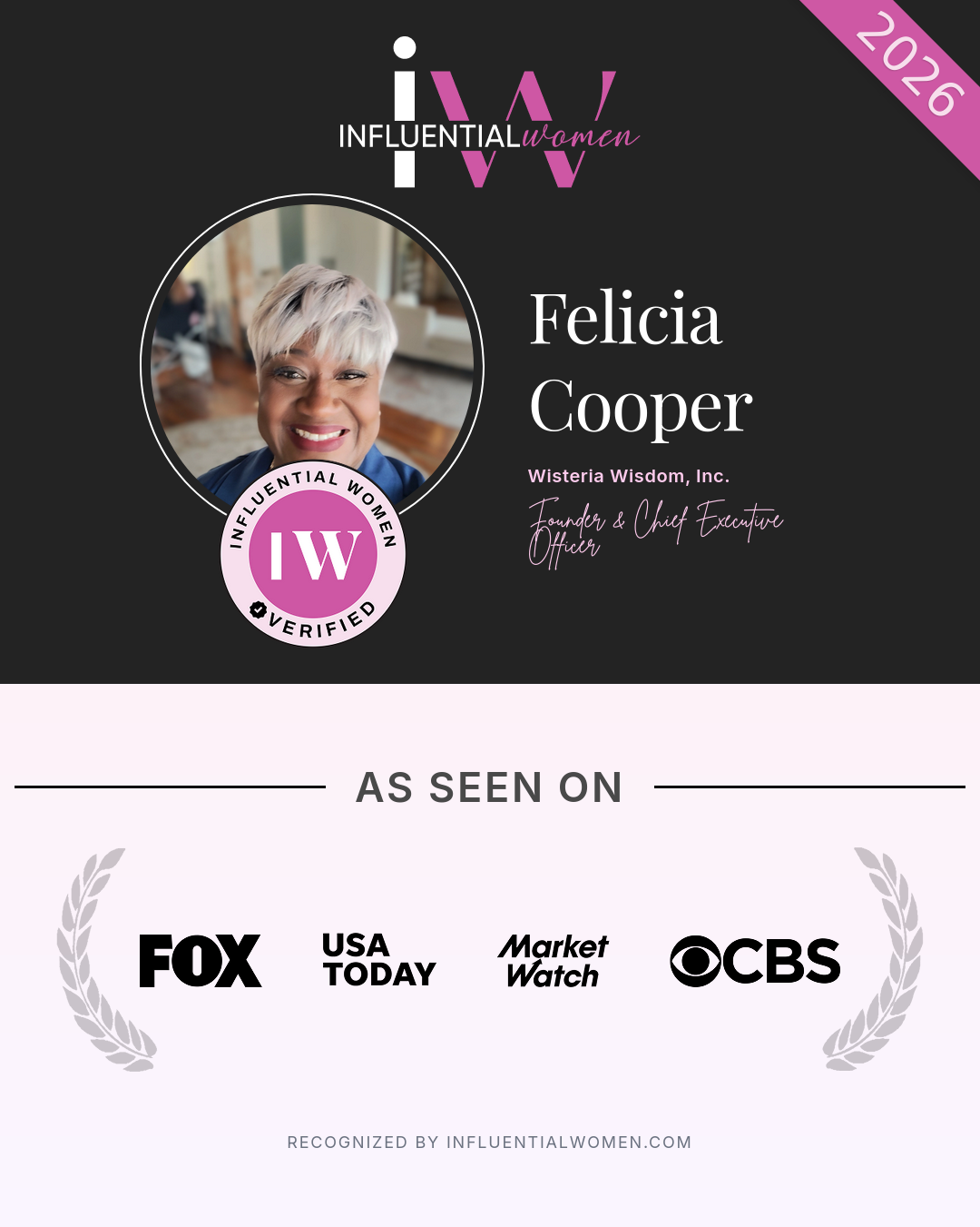 Official Influential Women recognition graphic for Felicia C. Cooper, 2026